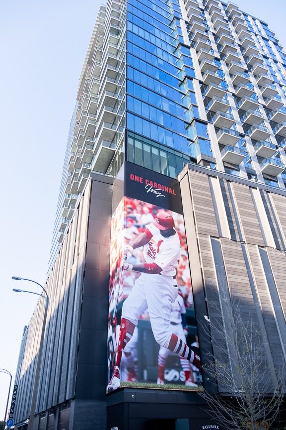 cardinals baseball banner on building in st louis