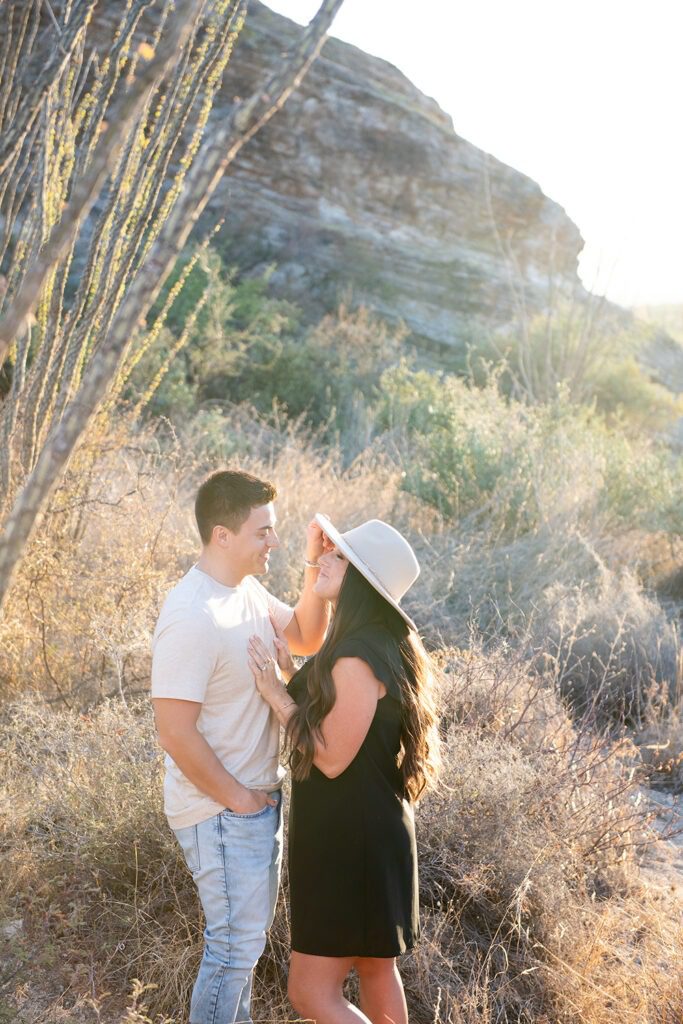 Tucson Desert Anniversary Photo Session with a white hat