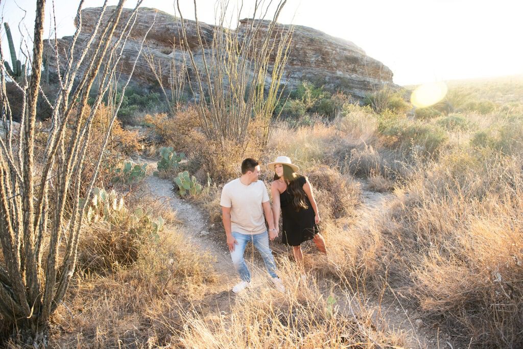Tucson Desert Anniversary Photo Session with a white hat