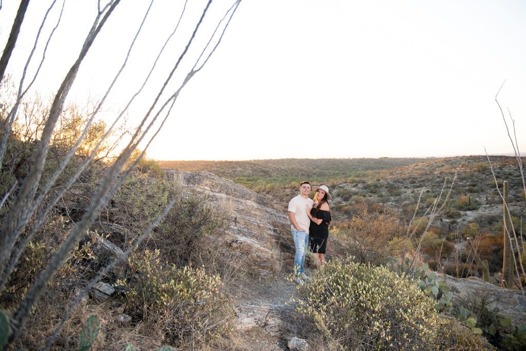 Tucson Desert Anniversary Photo Session with a white hat