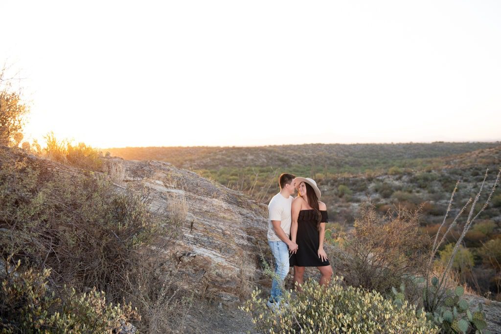 Tucson Desert Anniversary Photo Session with a white hat