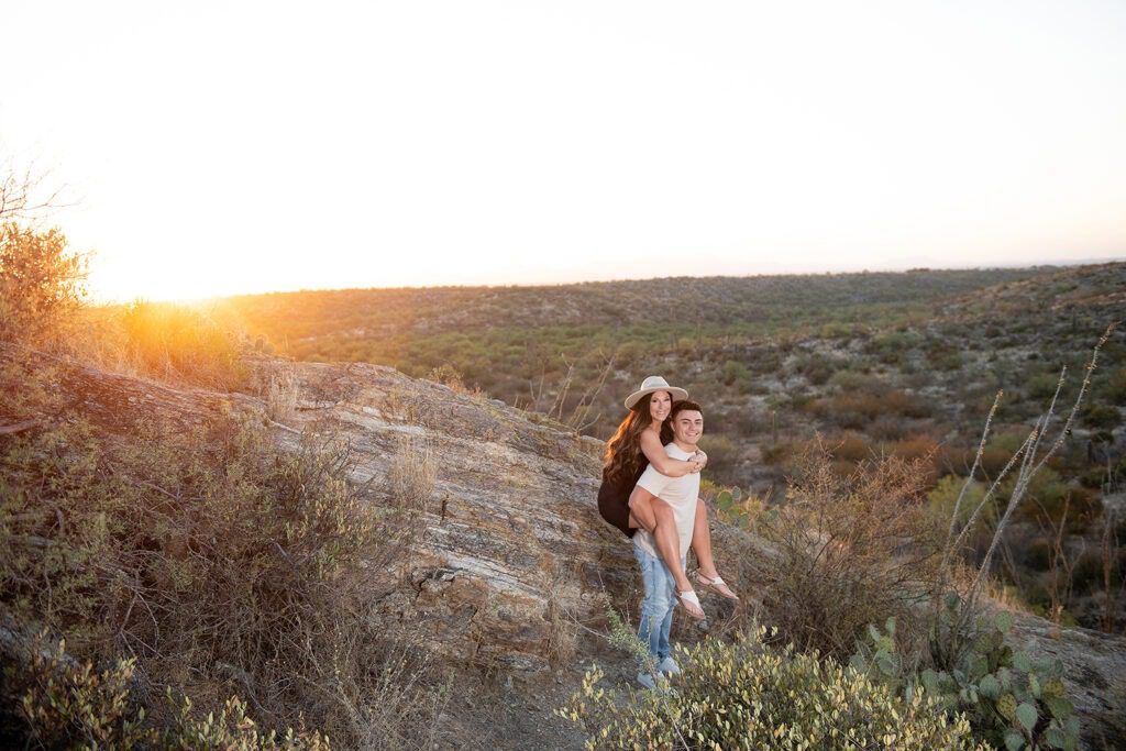 Tucson Desert Anniversary Photo Session with a white hat
