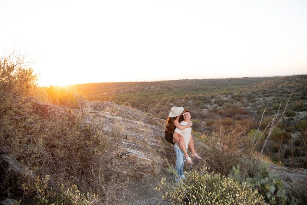 Tucson Desert Anniversary Photo Session with a white hat